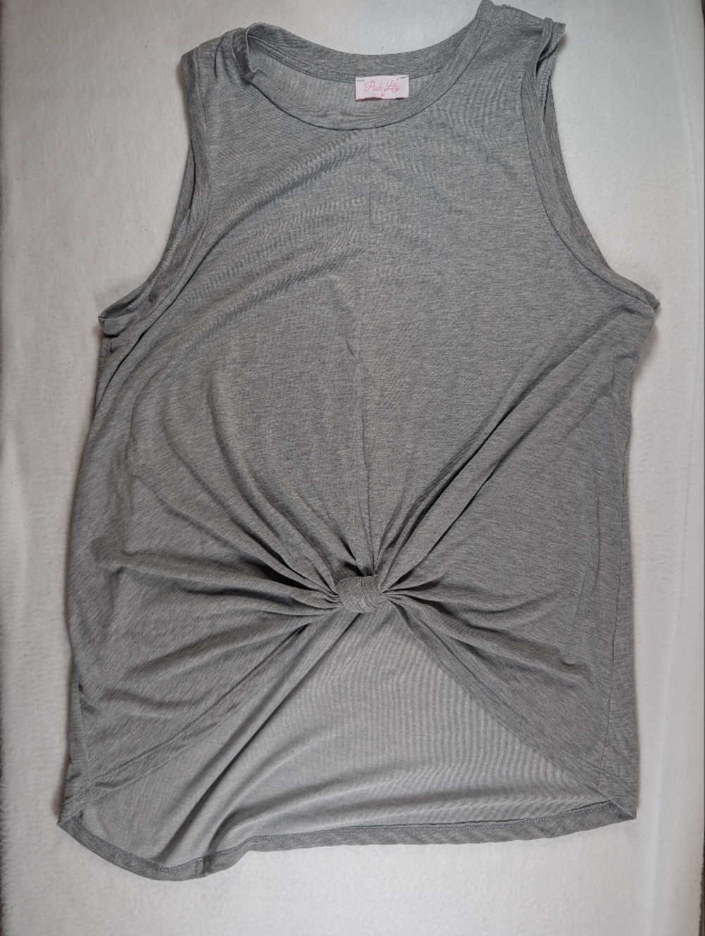 Pink Lily Light Grey Twist-Knot Sleeveless Tank
